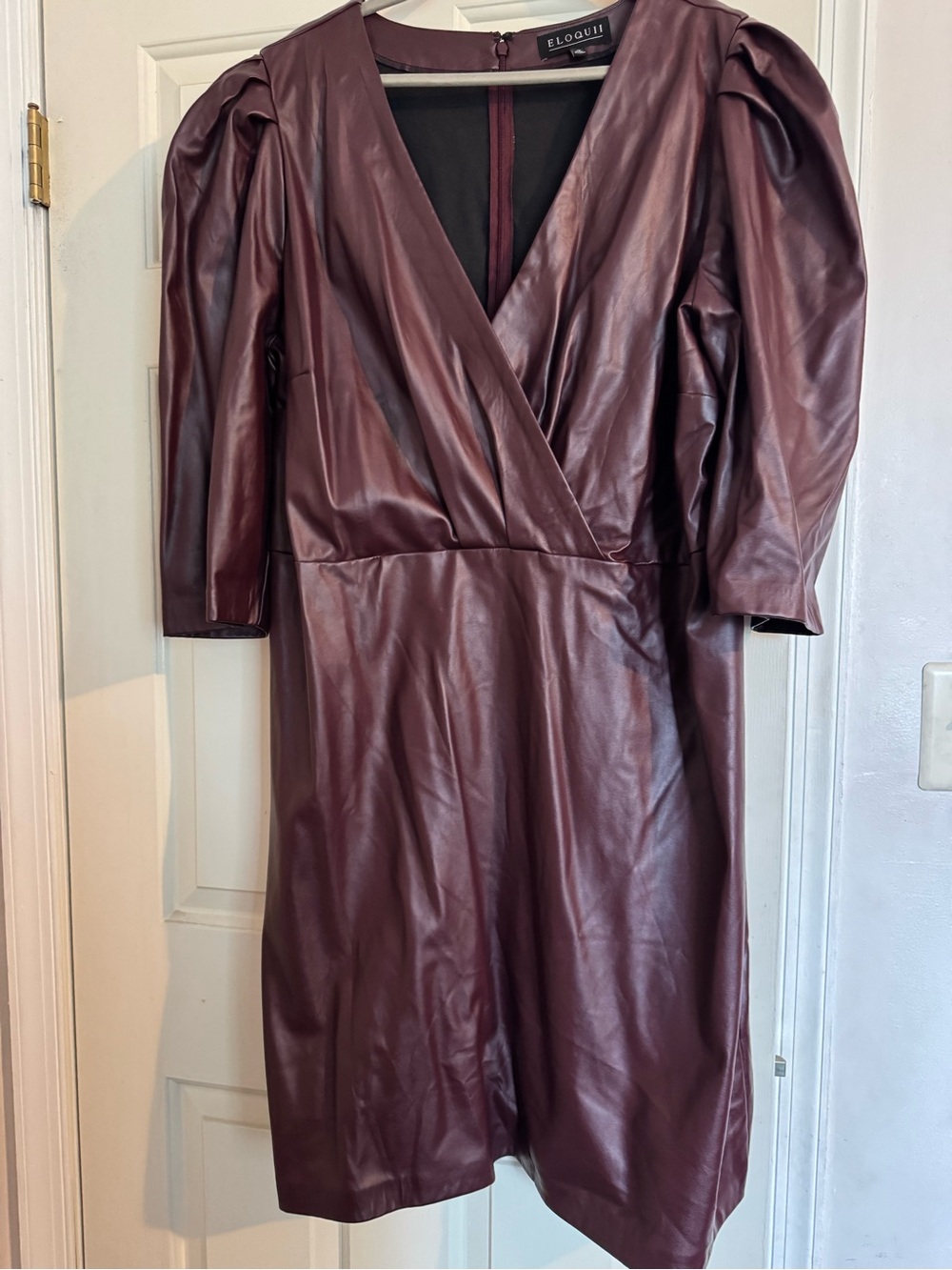 Eloquii Faux Leather Wrap Dress in Deep Burgundy , Great Condition